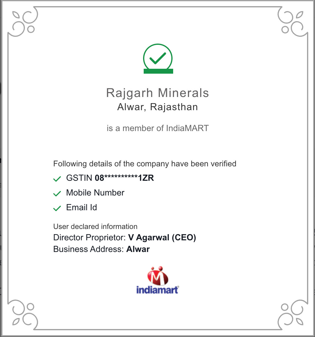 IndiaMART Trust Seal Quality Certificate - Ridhi Sidhi Microns ISO Certified Manufacturer